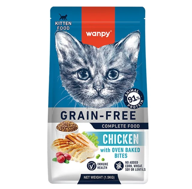 Беззерновой сухой корм Wanpy Kitten Grain Free Chicken для котят, с курицей, 1.5 кг