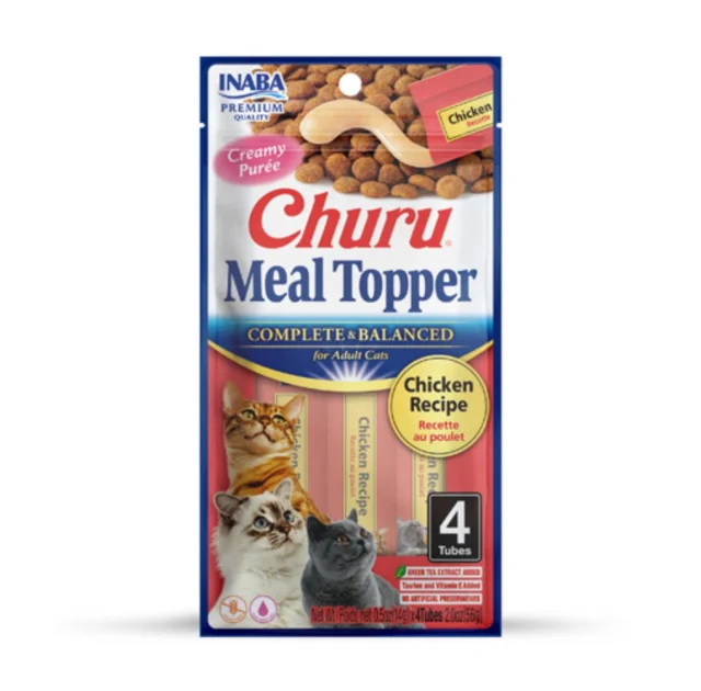 Лакомство Inaba Churu Meal Topper для кошек, кремовый мусс в стиках, с курицей, 4×14 г
