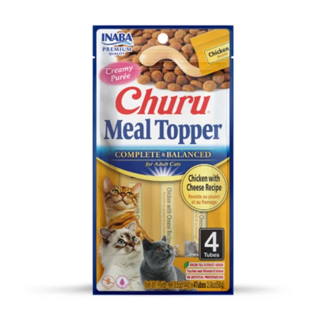 Лакомство Inaba Churu Meal Topper для кошек, кремовый мусс в стиках, с курицей и сыром, 4×14 г