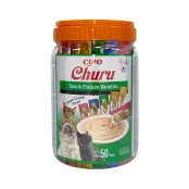 Лакомство Inaba Churu для кошек, сливочный мусс в стиках, разновидности тунца и курицы, 50 шт, 700 г