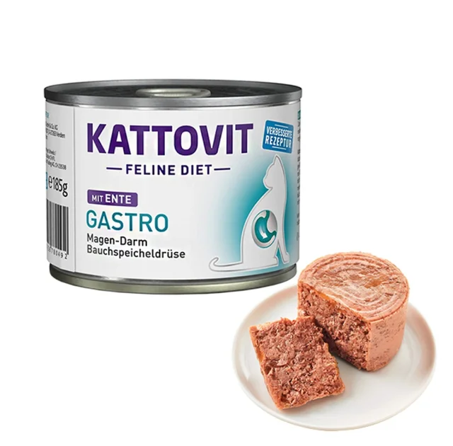 Вологий корм Kattovit Veterinary Gastro Duck для котів із захворюваннями шлунково-кишкового тракту та підшлункової залози, беззерновий, дієтичний, качка, 0.185 кг