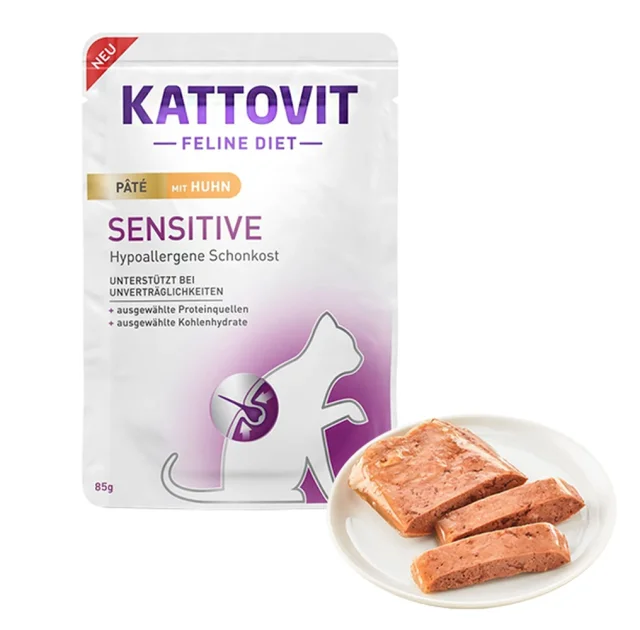Вологий корм-паштет Kattovit Veterinary Sensitive Chicken Pate для котів із харчовою непереносимістю, беззерновий, дієтичний, курка, 0.085 кг