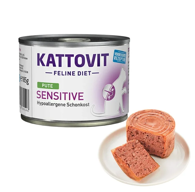 Вологий корм Kattovit Veterinary Sensitive Turkey для котів із харчовою непереносимістю, беззерновий, дієтичний, індичка, 0.185 кг