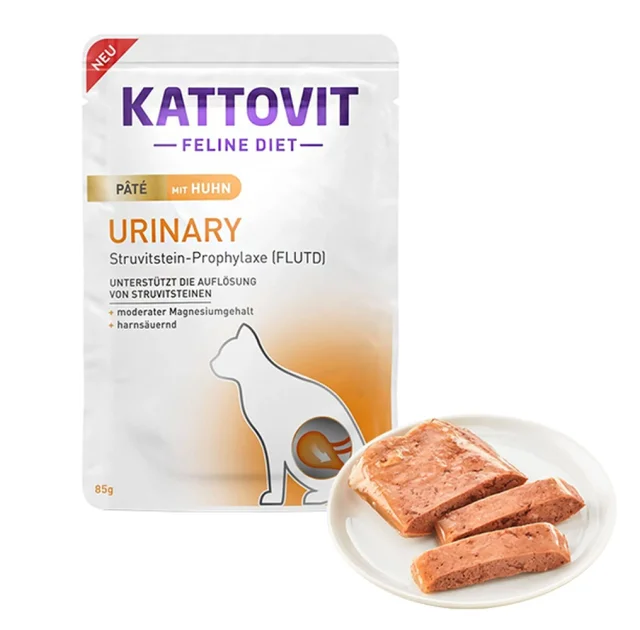 Вологий корм-паштет Kattovit Veterinary Urinary для котів із захворюваннями нижніх сечовивідних шляхів, беззерновий, дієтичний, курка, 0.085 кг