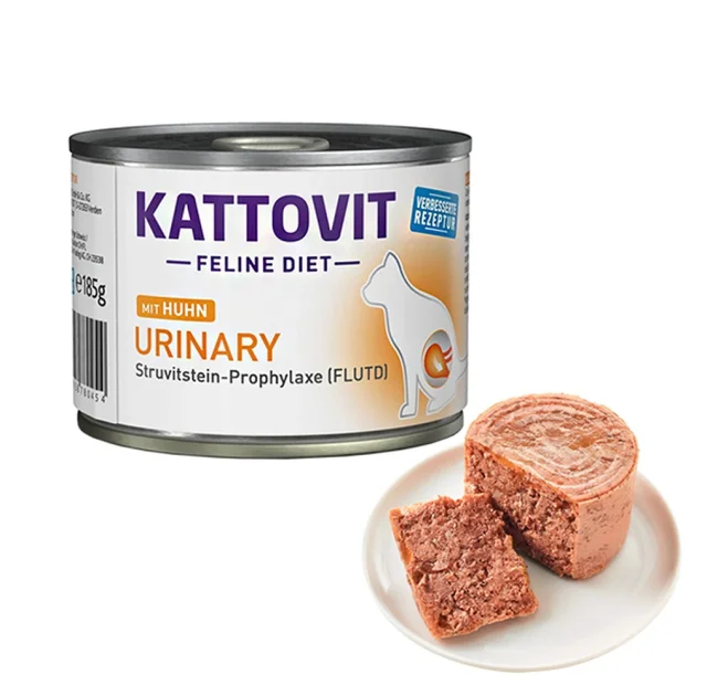 Вологий корм Kattovit Veterinary Urinary Chicken для котів із захворюваннями нижніх сечовивідних шляхів, беззерновий, дієтичний, курка, 0.185 кг