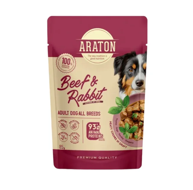 Вологий корм Araton Adult Dog All Breeds with Beef and Rabbit для дорослих собак, яловичина з кроликом, 85 г