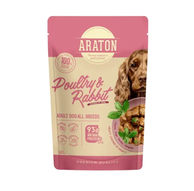 Вологий корм Araton Adult Dog All Breeds with Poultry and Rabbit для дорослих собак, птиця з кроликом, 500 г