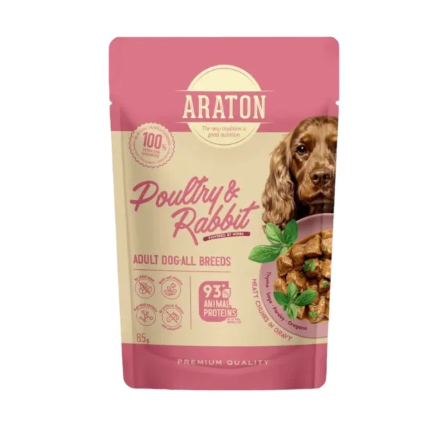 Вологий корм Araton Adult Dog All Breeds with Poultry and Rabbit для дорослих собак, птиця з кроликом, 85 г