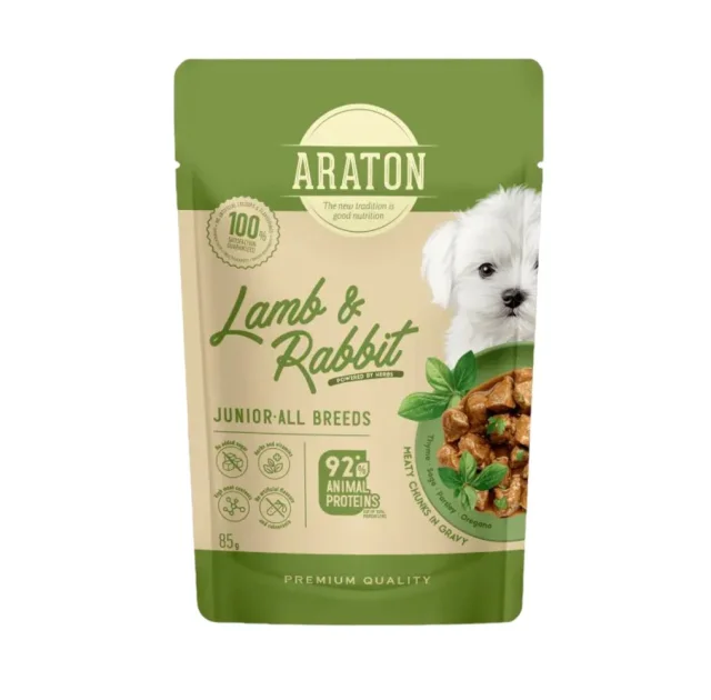 Вологий корм Araton Junior Dog All Breeds with Lamb and Rabbit для цуценят, ягня з кроликом, 85 г