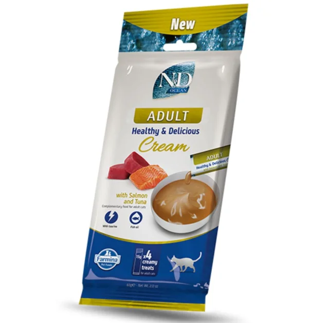 Лакомства Farmina N&D Grain Free PRIME CAT для кошек, кремовые, лосось с тунцом, 60 г