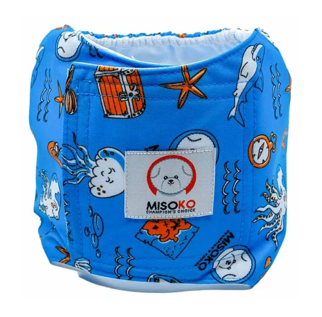 Подгузники Misoko&Co для собак (кобелей), многоразовые, с осьминогом, синие, размер L, 1 шт