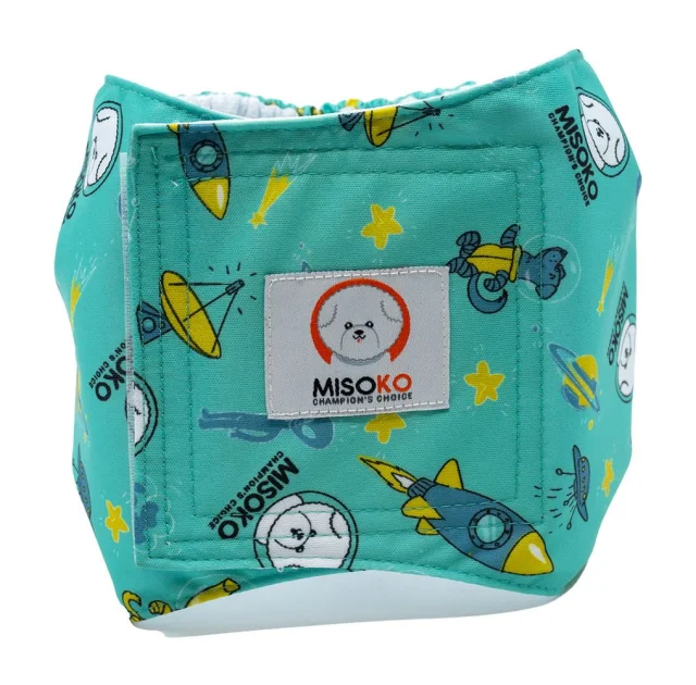 Подгузники Misoko&Co для собак (кобелей), многоразовые, с ракетами, мятные, размер XXL, 1 шт