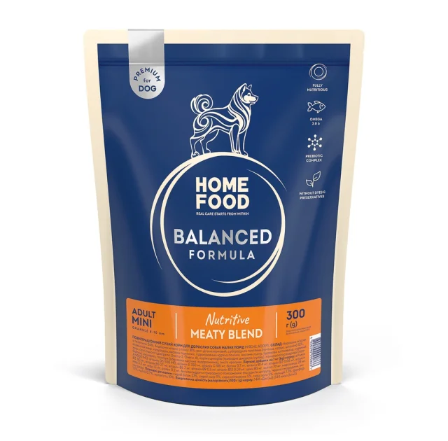 Корм Home Food Premium Balanced Formula для взрослых собак мелких пород, мясное ассорти, 0.3 кг