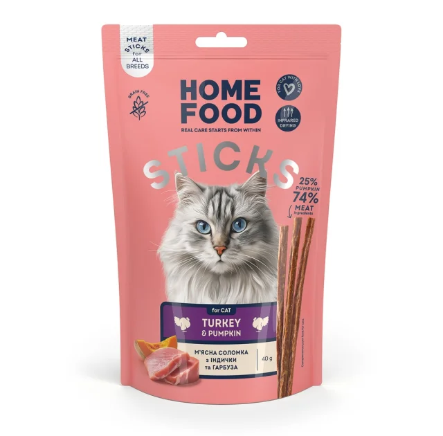 Лакомства Home Food для кошек, мясная соломка из индейки и тыквы, 0.04 кг