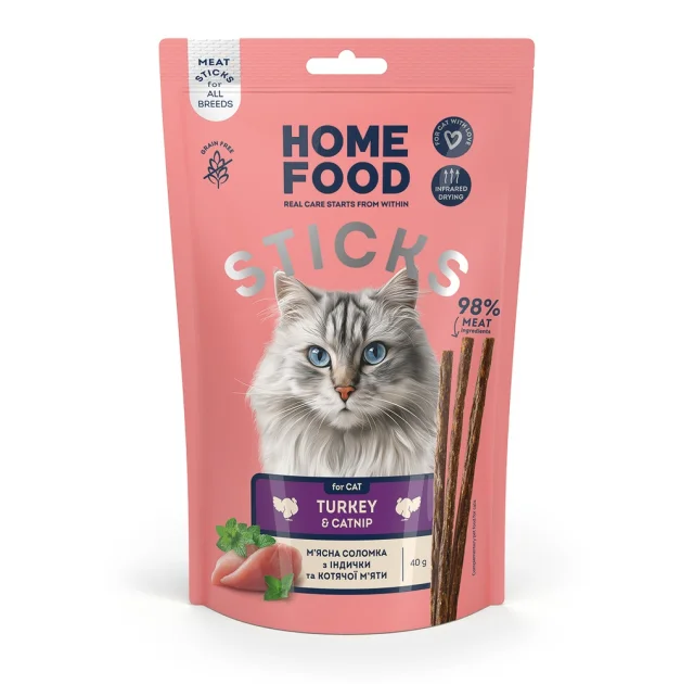 Лакомства Home Food для кошек, мясная соломка из индейки и кошачьей мяты, 0.04 кг