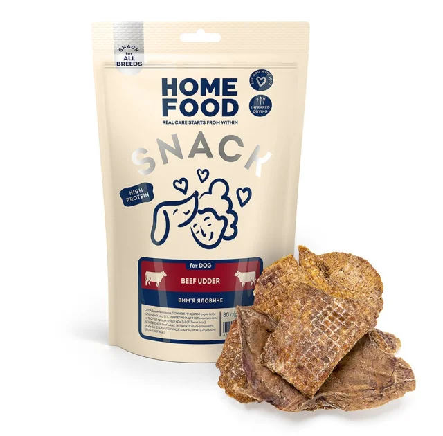 Лакомства Home Food For DOG, вымя говяжье, 0.08 кг