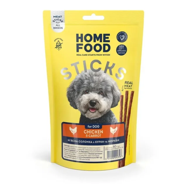 Лакомства Home Food For DOG, соломка из мяса птицы и моркови, 0.08 кг