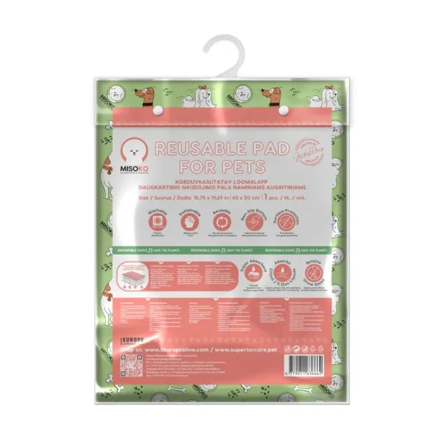 Пеленка Misoko&Co для собак, многоразовая, щенки и косточки, салатовая, 40×50 см, 1 шт