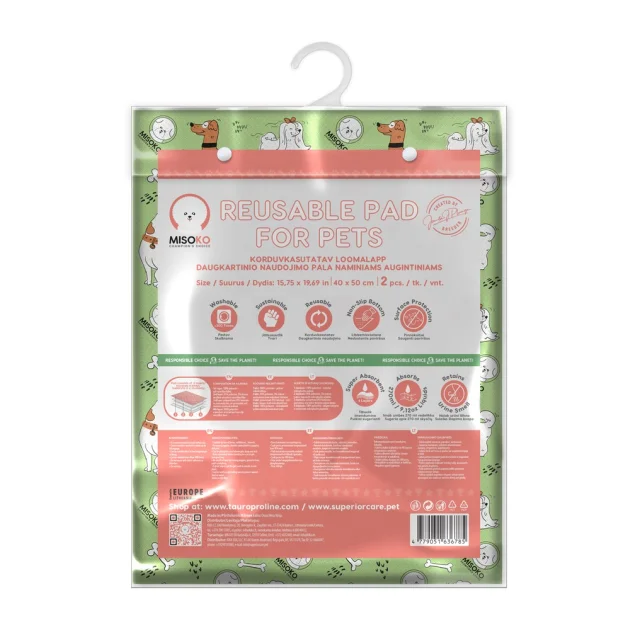 Пеленка Misoko&Co для собак, многоразовая, щенки и косточки, салатовая, 40×50 см, 2 шт