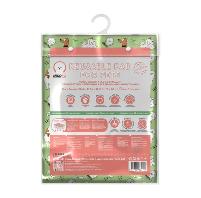 Пеленка Misoko&Co для собак, многоразовая, щенки и косточки, салатовая, 70×80 см, 1 шт