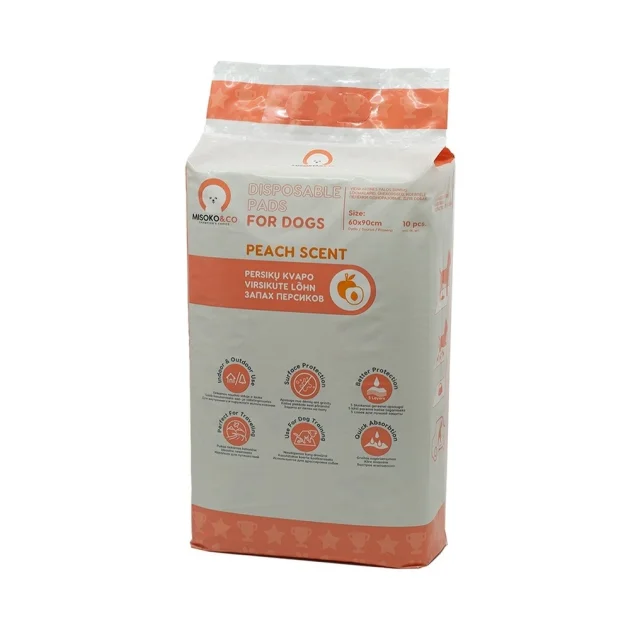 Пеленки Misoko&Co для собак, одноразовые, щенки и косточки, аромат персика, 60×90 см, 10 шт