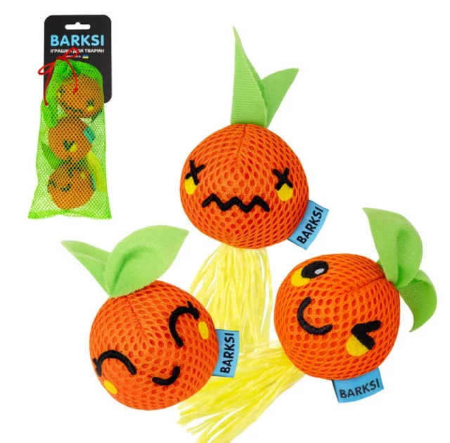 Игрушка Barksi для кошек, дентальная, с колокольчиком, мандарины, 3 шт.
