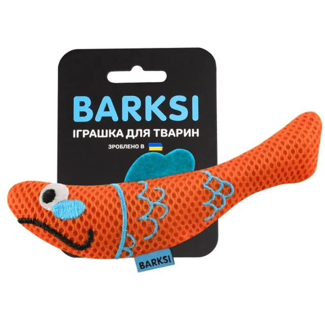 Игрушка Barksi для кошек, дентальная, с колокольчиком, рыба, оранжевая