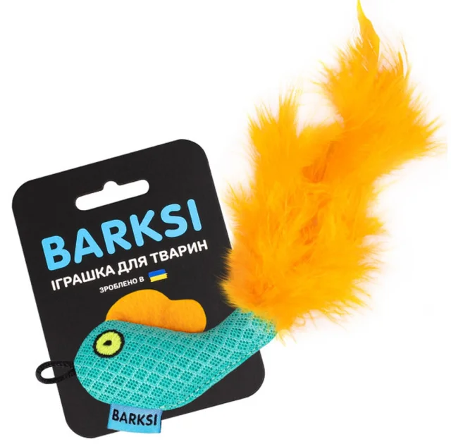Іграшка Barksi для котів, з дзвіночком і пір’ям, рибка, ментолова