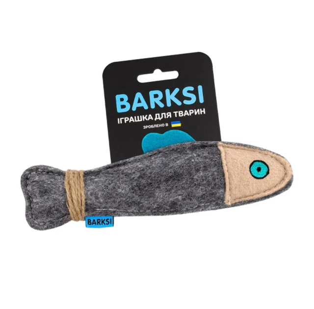 Игрушка Barksi для кошек, с веревкой, рыбка, серая