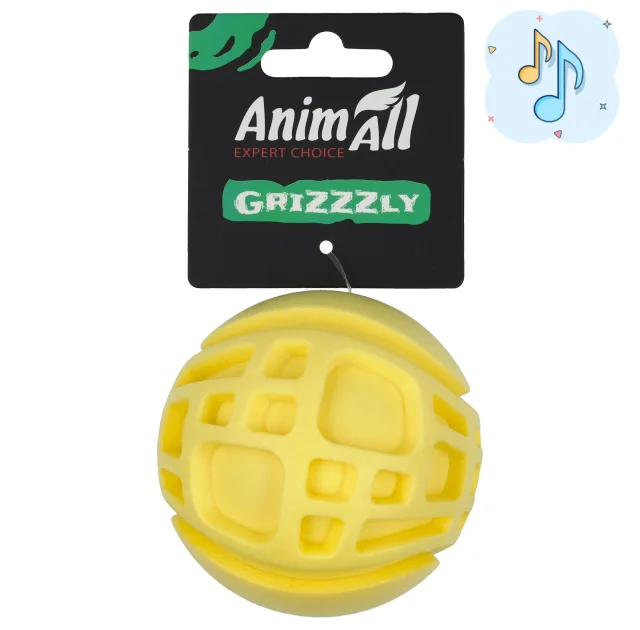 Іграшка AnimАll GrizZzly Кумедний м'яч для собак, жовтий, 8 см