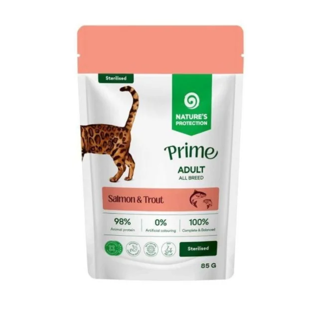 Вологий корм Nature's Protection Prime Sterilized Adult Cats All Breeds для стерилізованих котів, з лососем та форелью, 85 г