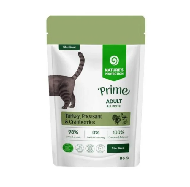 Вологий корм Nature's Protection Prime Sterilized Adult Cats All Breeds для стерилізованих котів, індичка з фазаном та журавлиною, 85 г