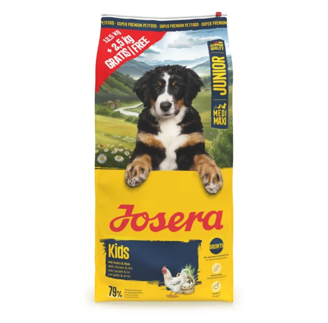 Сухой корм Josera Kids Junior для щенков, с птицей, кукурузой и рисом, 12.5 + 2.5 кг