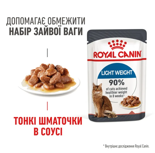 Вологий корм Royal Canin Light Weight Care для котів схильних до зайвої ваги, шматочки в соусі, 85 г