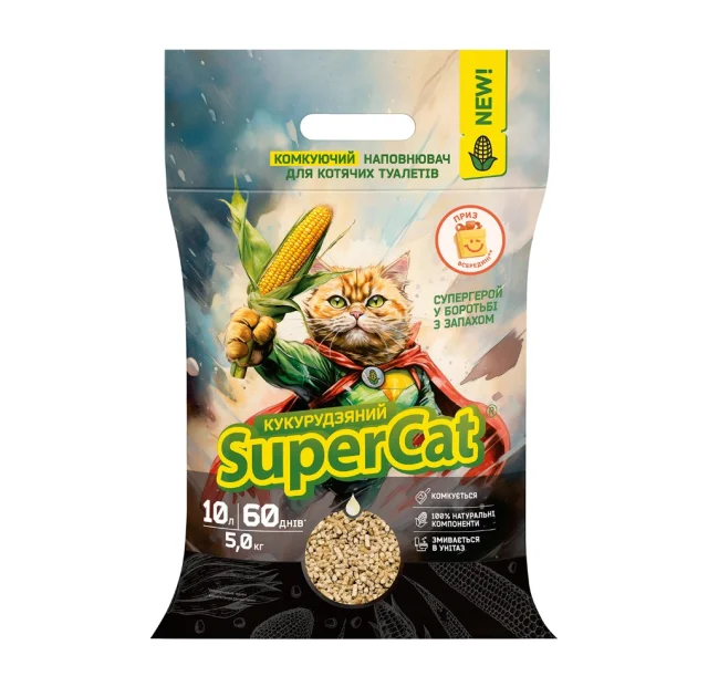 Наполнитель кукурузный Collar SuperCat комкующийся для кошачьих туалетов, 5 кг