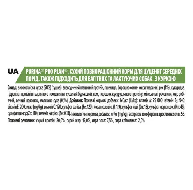 Сухий корм Purina Pro Plan Dog Medium Puppy Optistart для цуценят середніх порід, з куркою, 12 кг