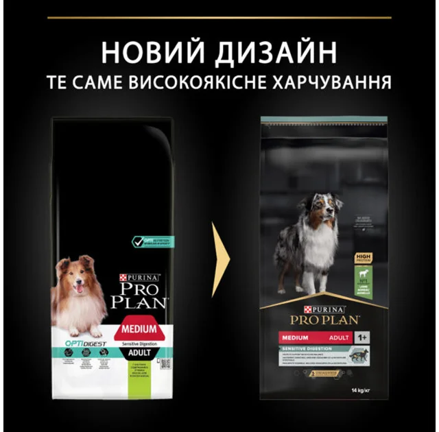 Сухий корм Purina Pro Plan Medium Sensitive для собак середніх порід з чутливим травленням, ягня, 14 кг