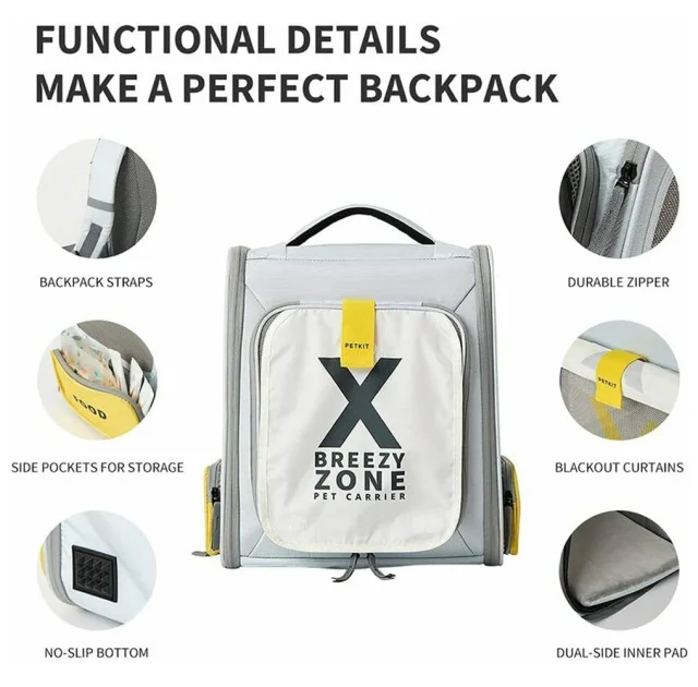 Рюкзак-переноска Petkit Breezy Zone Yellow/Grey для собак и кошек, 35×27×43 см, серый
