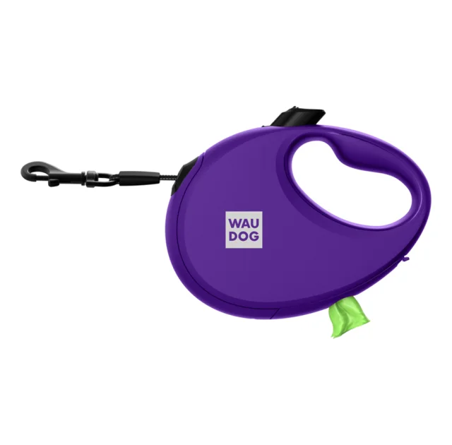 Повідець-рулетка Waudog R-leash з контейнером для пакетів для собак, світловідбивна стрічка, S, до 12 кг, 3 м, фіолетовий