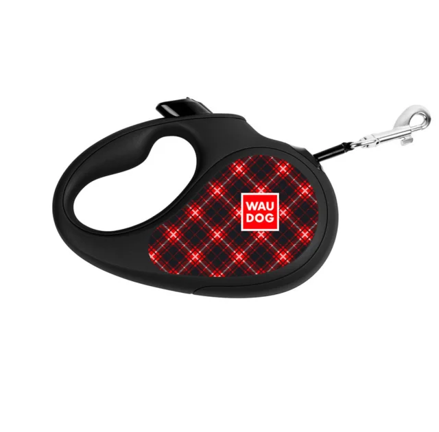 Повідець-рулетка Waudog R-leash для собак, малюнок "Шотландка", світловідбиваюча стрічка чорний, S, 15 кг, 5 м