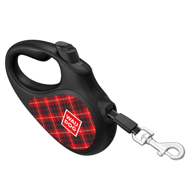Повідець-рулетка Waudog R-leash для собак, малюнок "Шотландка", світловідбиваюча стрічка чорний, S, 15 кг, 5 м