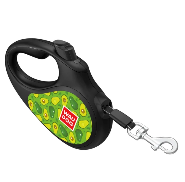 Повідець-рулетка Waudog R-leash для собак, малюнок "Авока", світловідбиваюча стрічка, чорний, M, 25 кг, 5 м