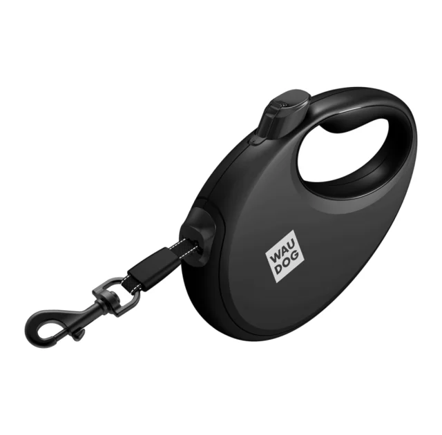 Поводок-рулетка Waudog R-leash для собак с контейнером для пакетов, М, до 20 кг, 5 м, черный
