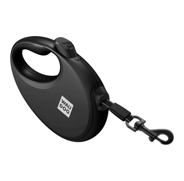 Поводок-рулетка Waudog R-leash для собак с контейнером для пакетов, М, до 20 кг, 5 м, черный
