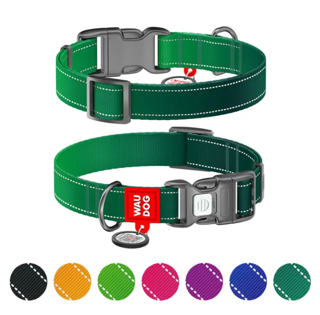Ошейник нейлоновый Waudog Nylon Mono с QR паспортом для собак, светоотражающий,  S, 15 мм, 25-35 см, зеленый