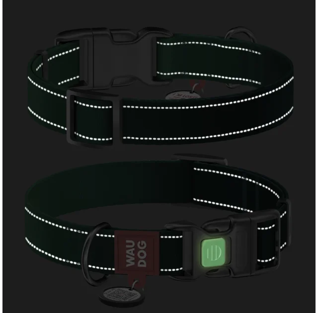 Ошейник нейлоновый Waudog Nylon Mono с QR паспортом для собак, светоотражающий,  S, 15 мм, 25-35 см, зеленый