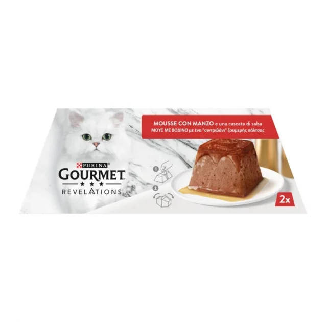 Влажный корм Purina Gourmet Revelations для взрослых кошек, с говядиной и подливкой, мусс, 2 × 57 г