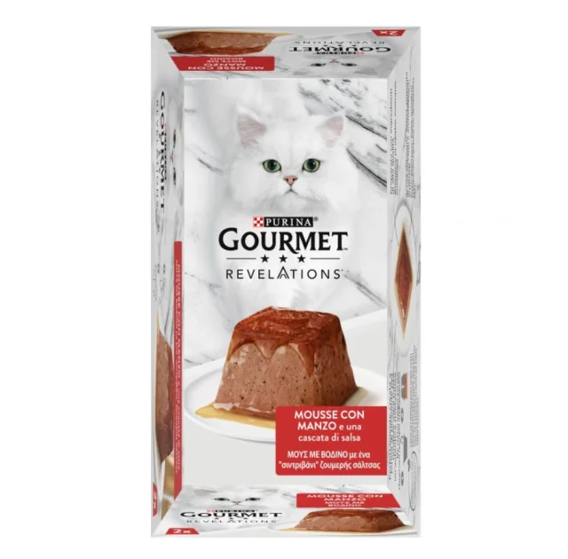 Влажный корм Purina Gourmet Revelations для взрослых кошек, с говядиной и подливкой, мусс, 2 × 57 г