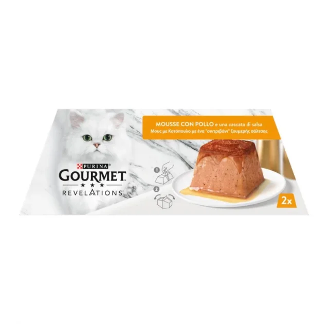 Влажный корм Purina Gourmet Revelations для взрослых кошек, с курицей и подливкой, мусс, 2 × 57 г