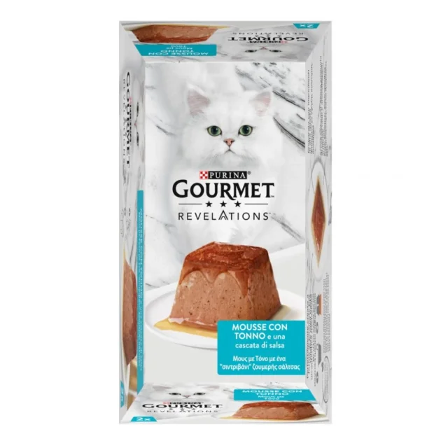 Влажный корм Purina Gourmet Revelations для взрослых кошек, с тунцом и подливкой, мусс, 2 × 57 г